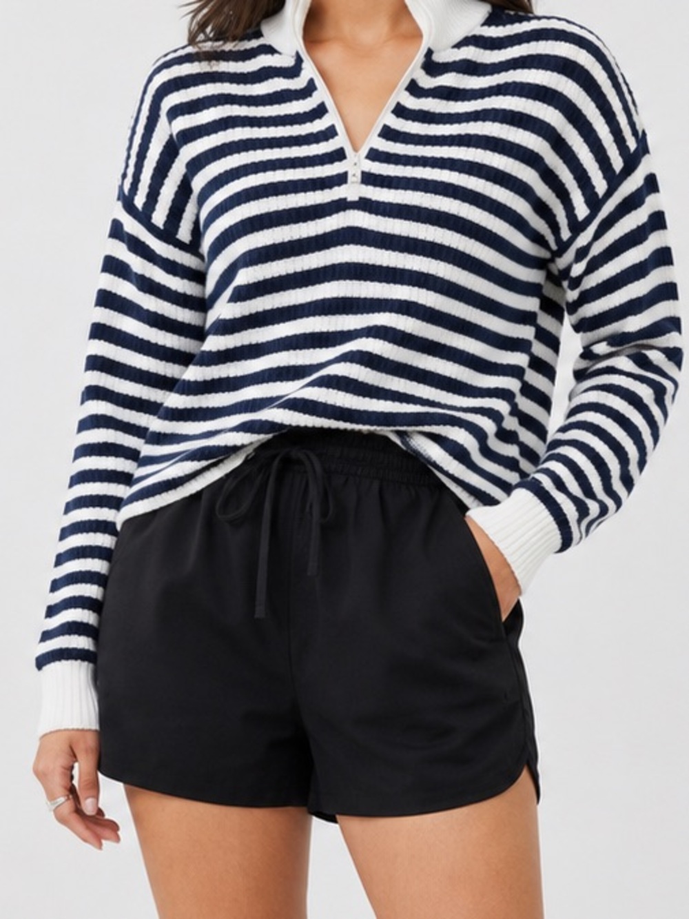 Madewell Navy White Striped Boxy Cropped Sweater French Coastal Knit